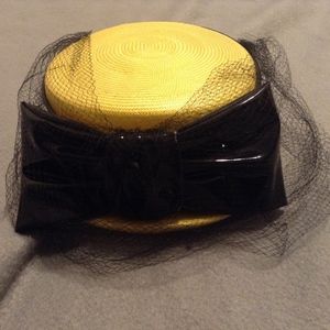 Vintage tailor made mustard yellow and black hat